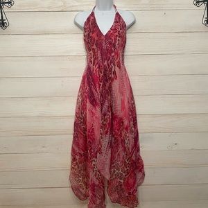 Jessica Taylor size medium, pink animal print halter dress